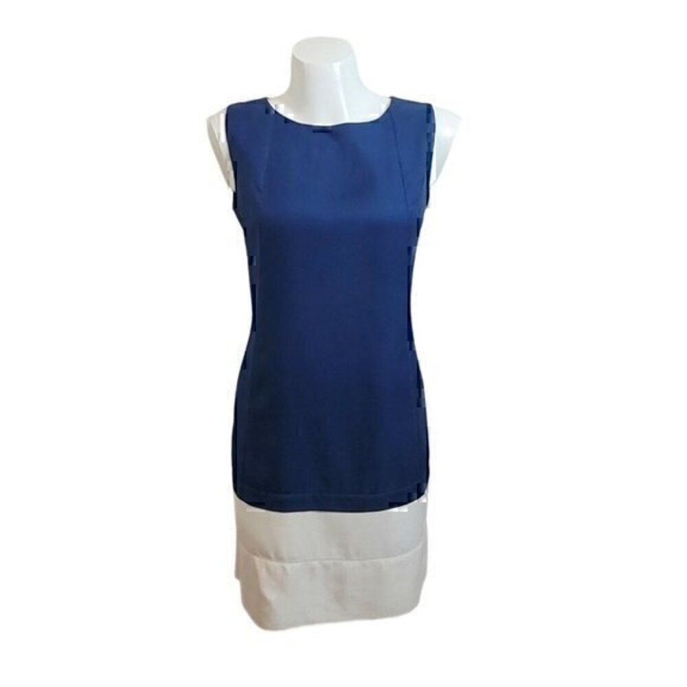 Balenciaga Silk Shift Dress 40 Color Block Blue White